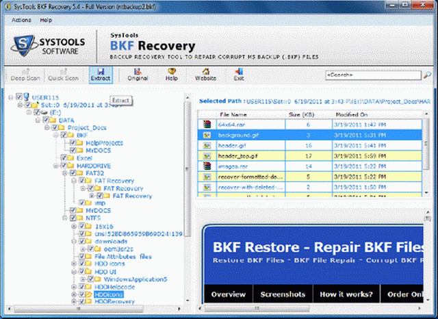 BKF Explorer software screenshot